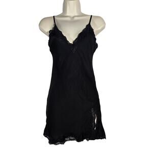 Out From Under Urban Outfitters Black Goth Slip Dress Lace Trim Slit Romantic XS